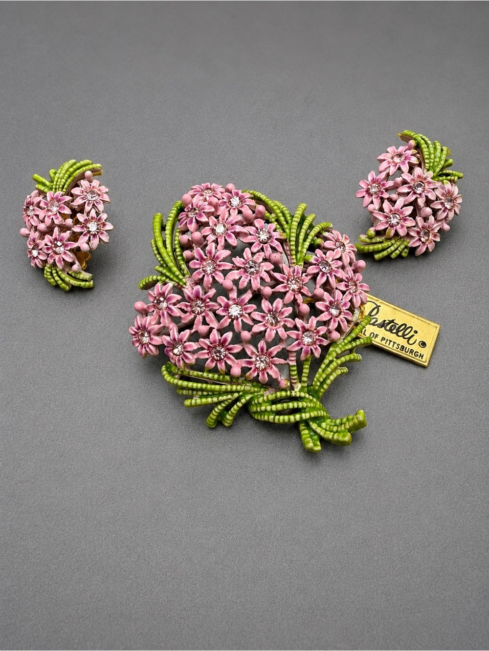 Vintage Enamel Brooch and Earrings Pastelli #91set